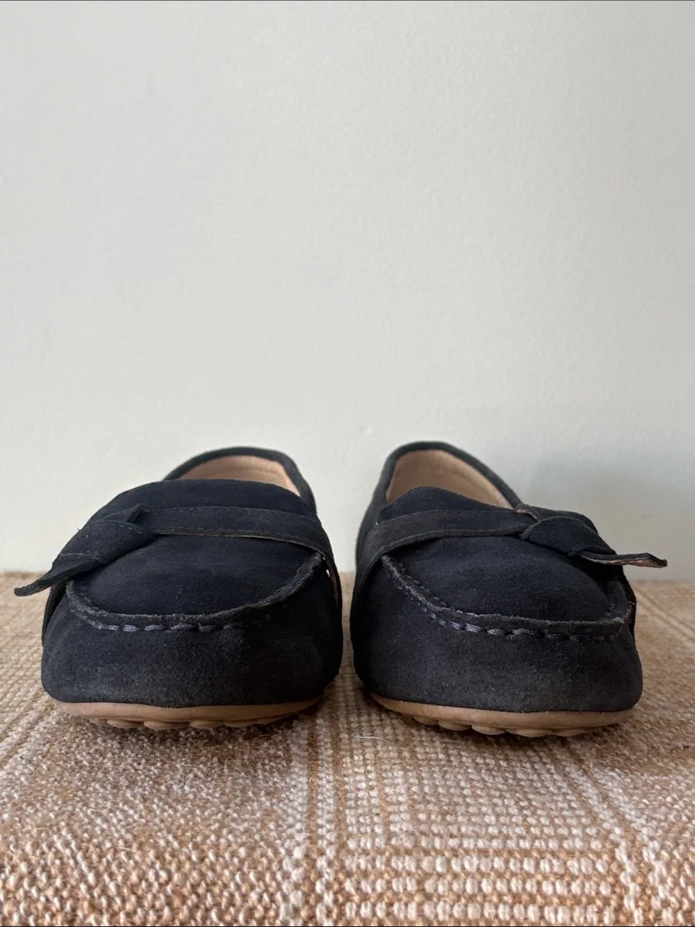 Lands' End Dark Navy Blue Suede Knot-Detail Slip-on Loafers